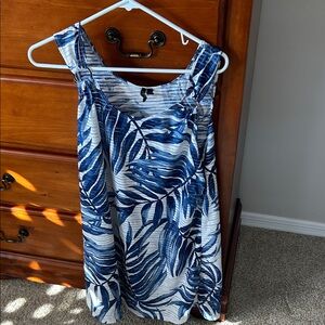 Blue and White Leaf Print Dress